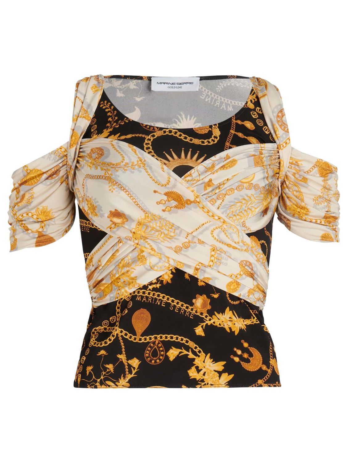 Marine Serre Cross Draped Multi Print Jersey Top In Multicolor