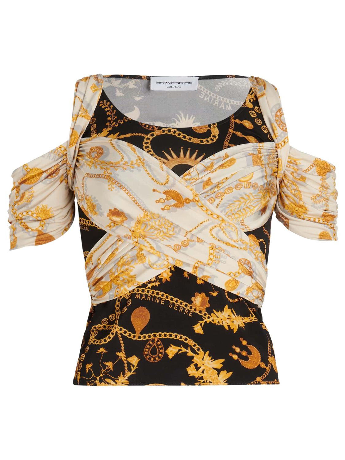 MARINE SERRE CROSS DRAPED MULTI PRINT JERSEY TOP