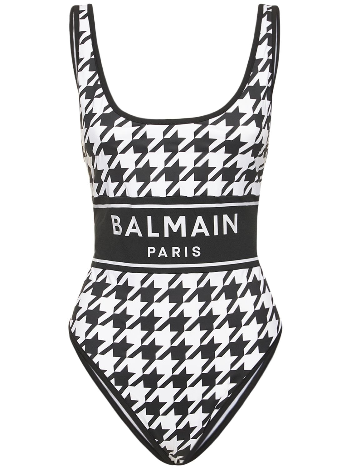Balmain Badeanzug Mit Hanhnentritt-druck In White,black | ModeSens