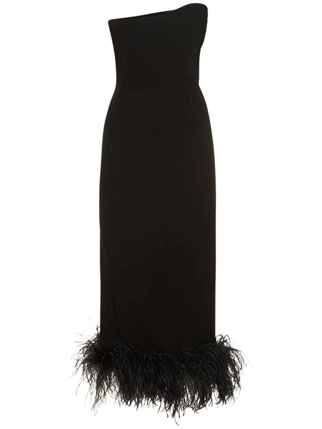16arlington Minelli Crepe & Feathers Long Dress In Black