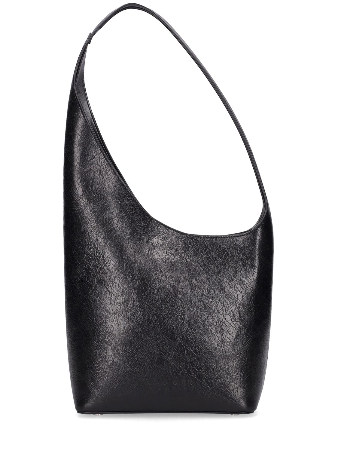 Demi Lune Crackled Leather Bag In Black Thunder