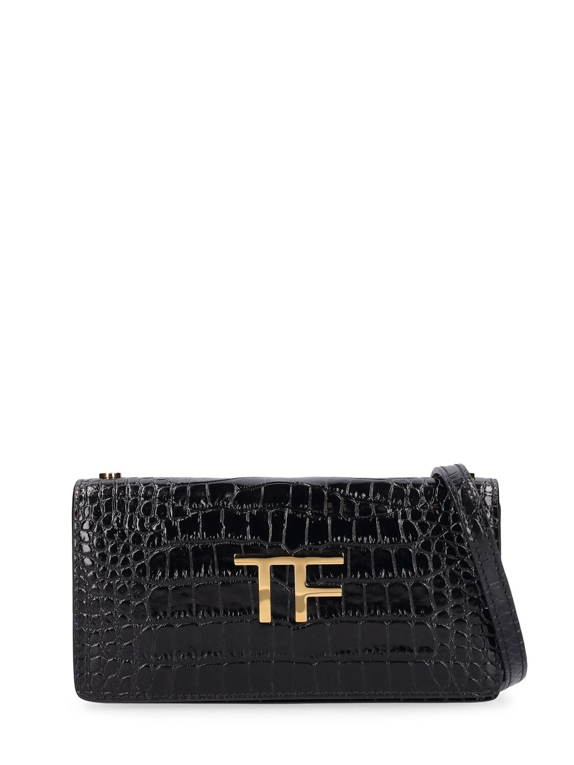 Tom Ford Mini Tf Croc Effect Leather Bag In Black