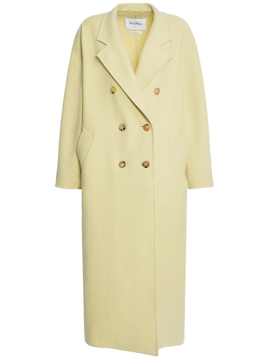 Max Mara Aia Wool Blend Double Breasted Long Coat In Yellow