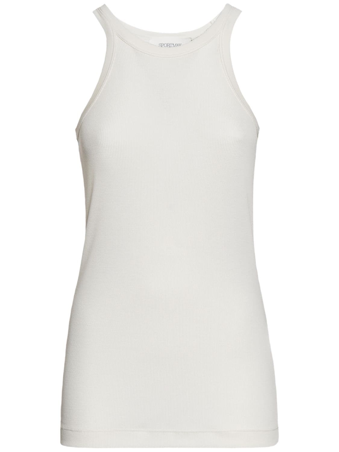 Sportmax Ribbed Crew Neck Racerback Sleeveless Top In White