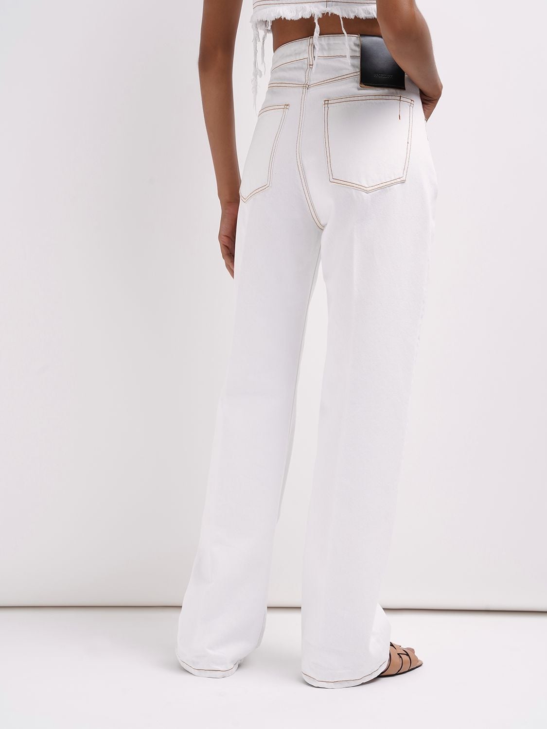 Sportmax Pinco Denim Wide Jeans W/ Contrast Stich In White,tobacco ...