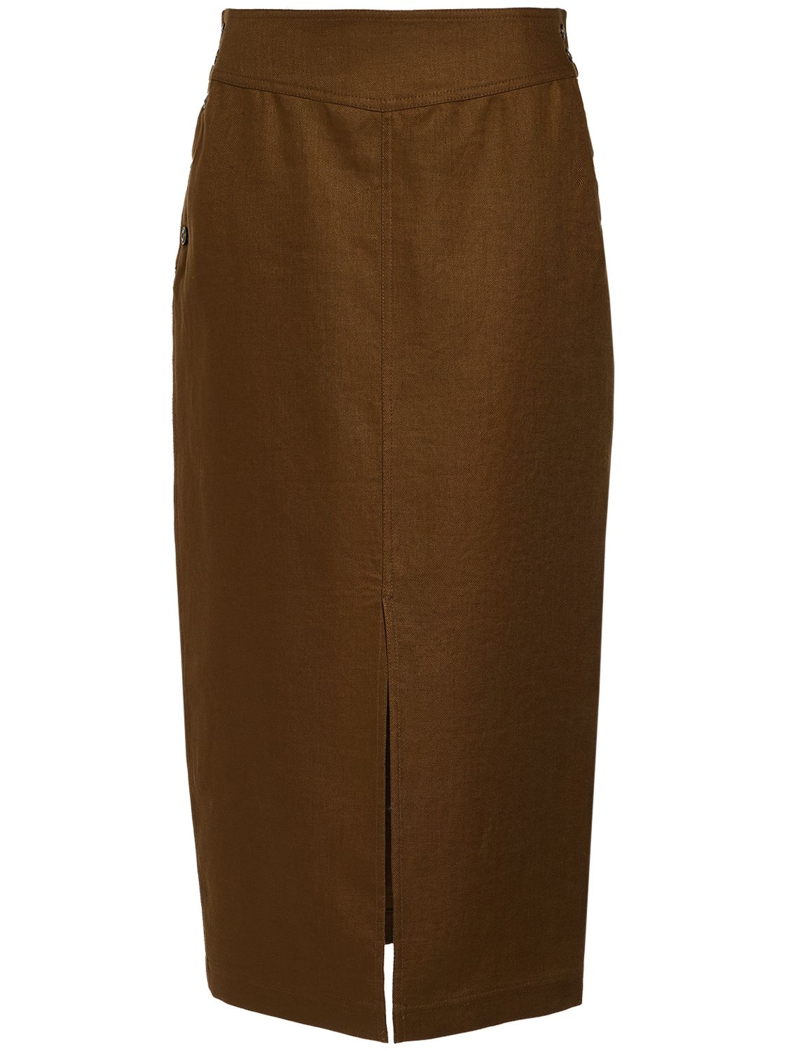 Max Mara Sarda High Waist Linen Midi Skirt In Bronze