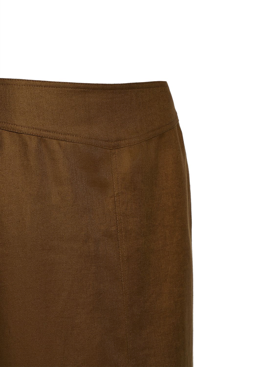 Shop Max Mara Sarda High Waist Linen Midi Skirt In Bronze