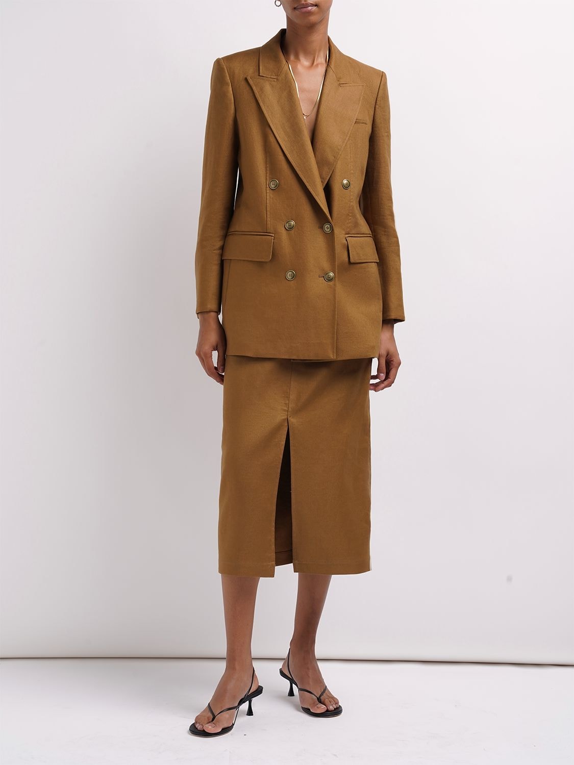 Shop Max Mara Sarda High Waist Linen Midi Skirt In Bronze