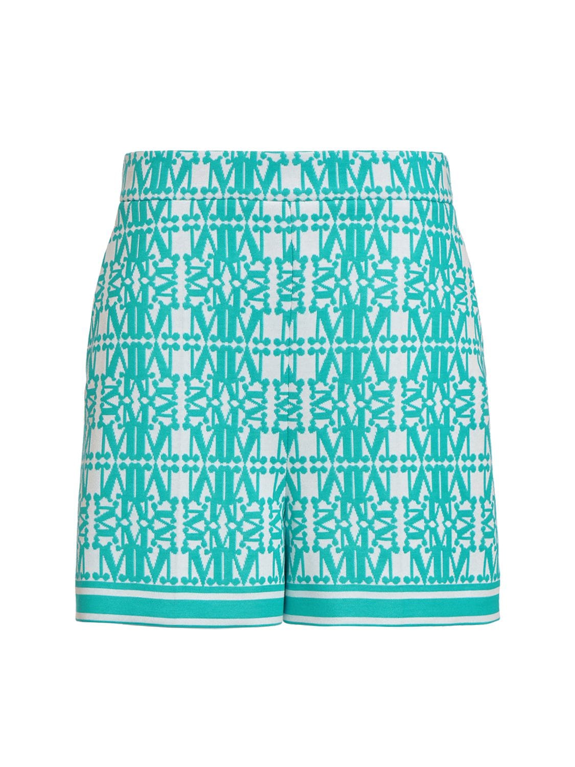 Max Mara Anagni Jersey Logo Jacquard Mini Shorts In Mint,white