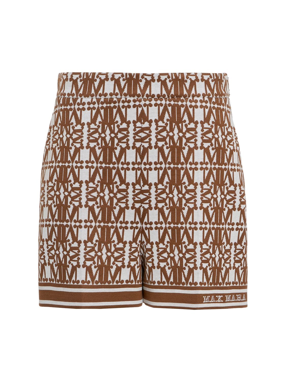 Max Mara Anagni Jersey Logo Jacquard Mini Shorts In Brown,white