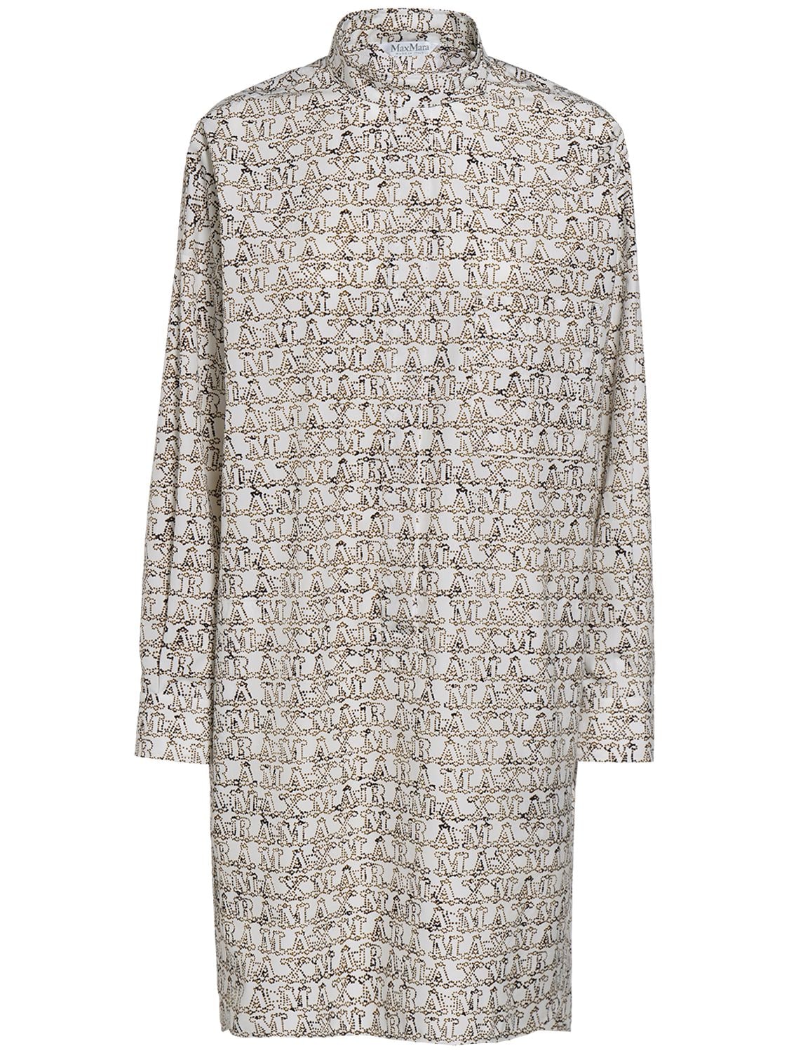 Max Mara Bevanda Logo Printed Midi Shirt Dress In White,brown