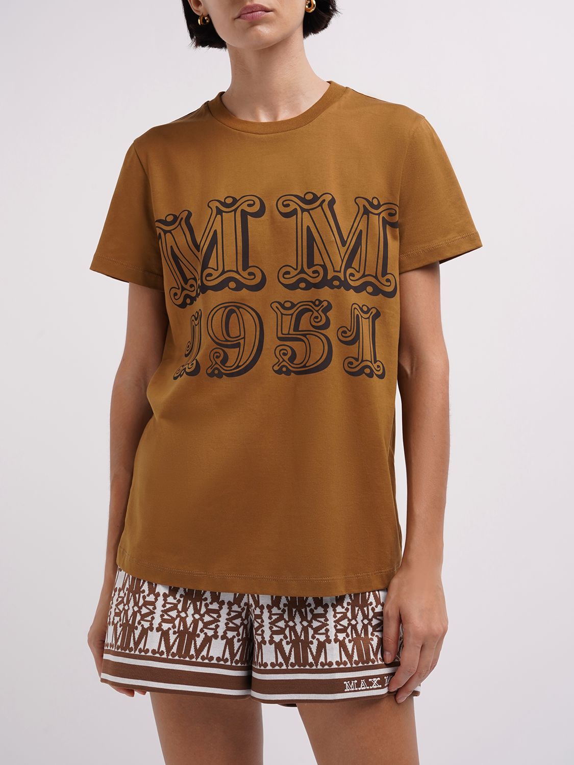 Max Mara Mincio Logo Printed Jersey T-shirt In Brown | ModeSens