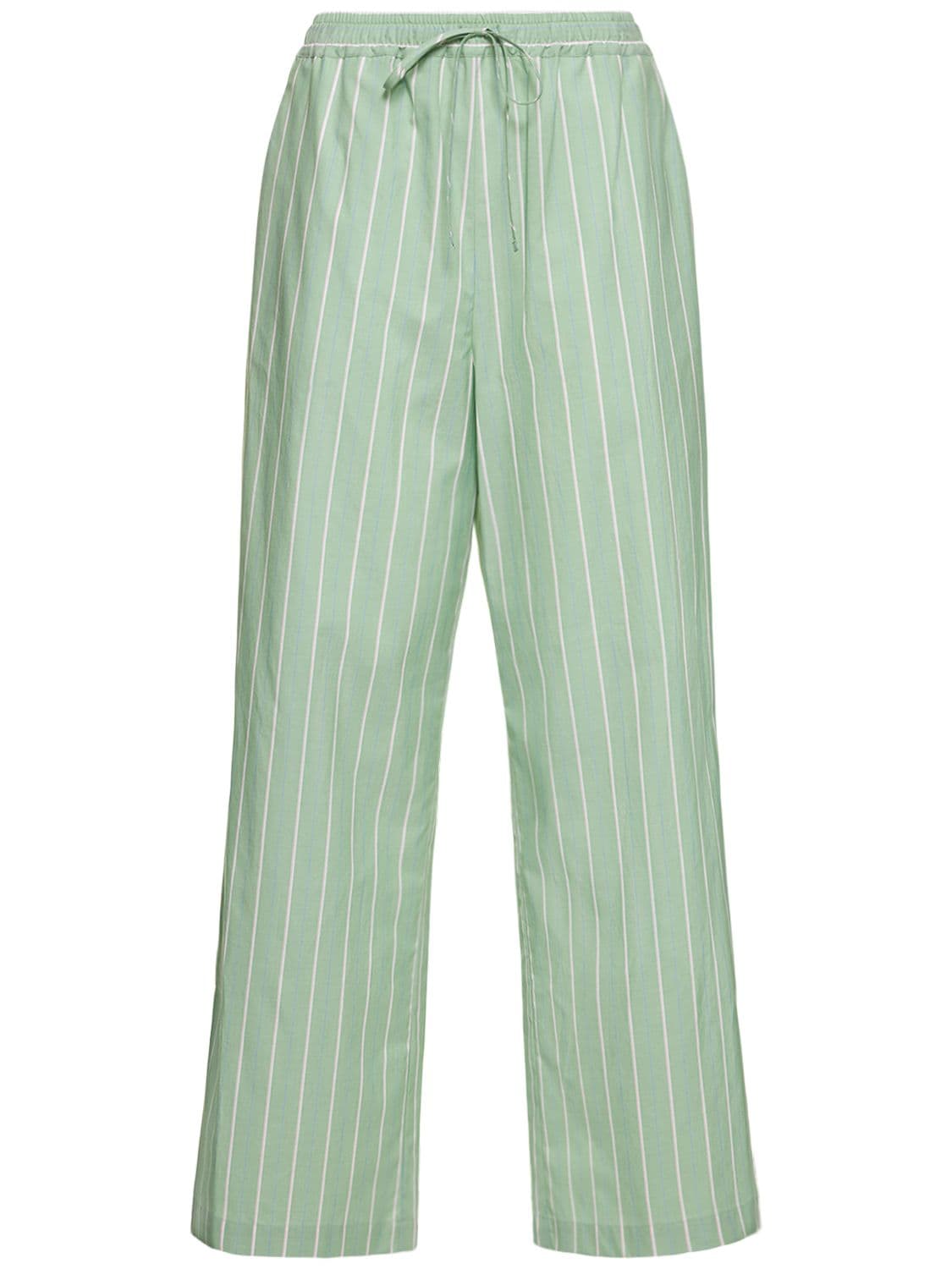 MARNI STRIPED COTTON POPLIN WIDE LEG PANTS