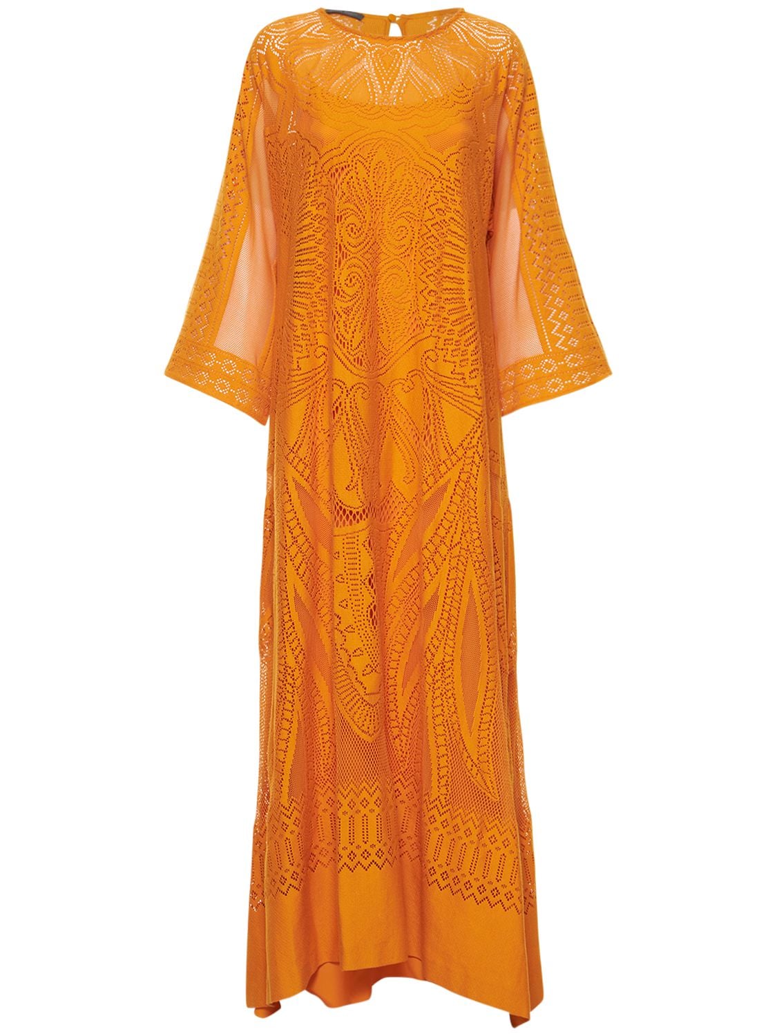Alberta Ferretti - Crochet lace kaftan long dress - Orange | Luisaviaroma