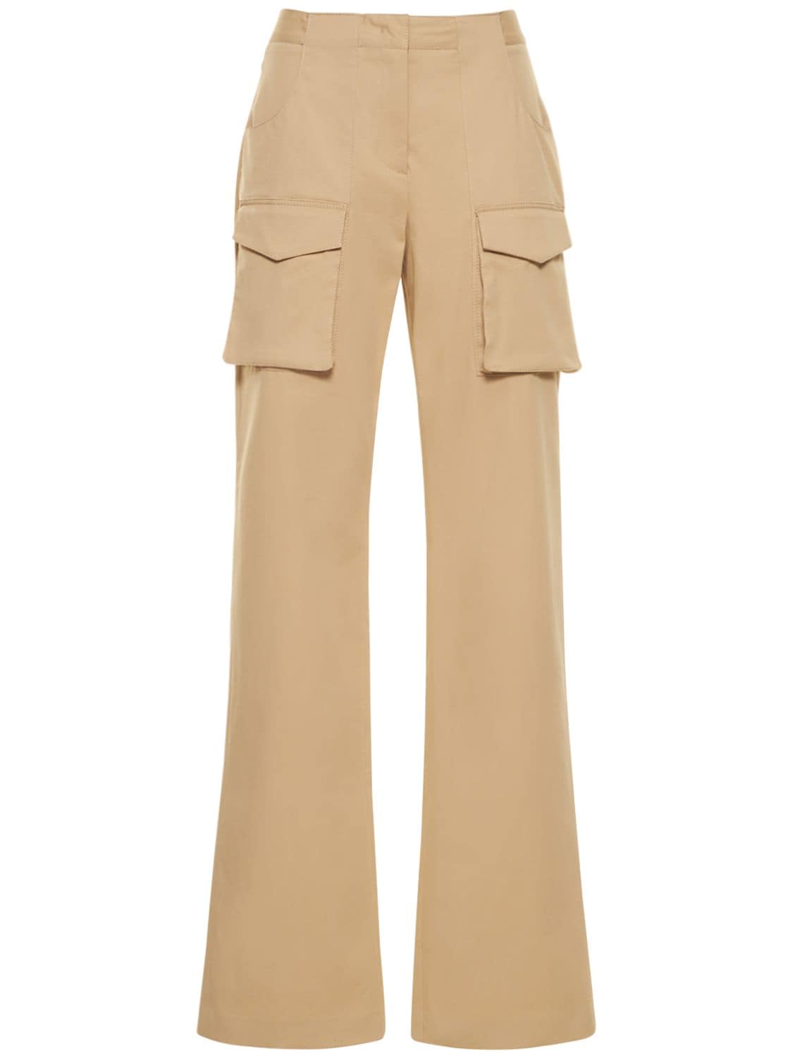 Ermanno Scervino Low Waist Wide Twill Cargo Pants In Beige