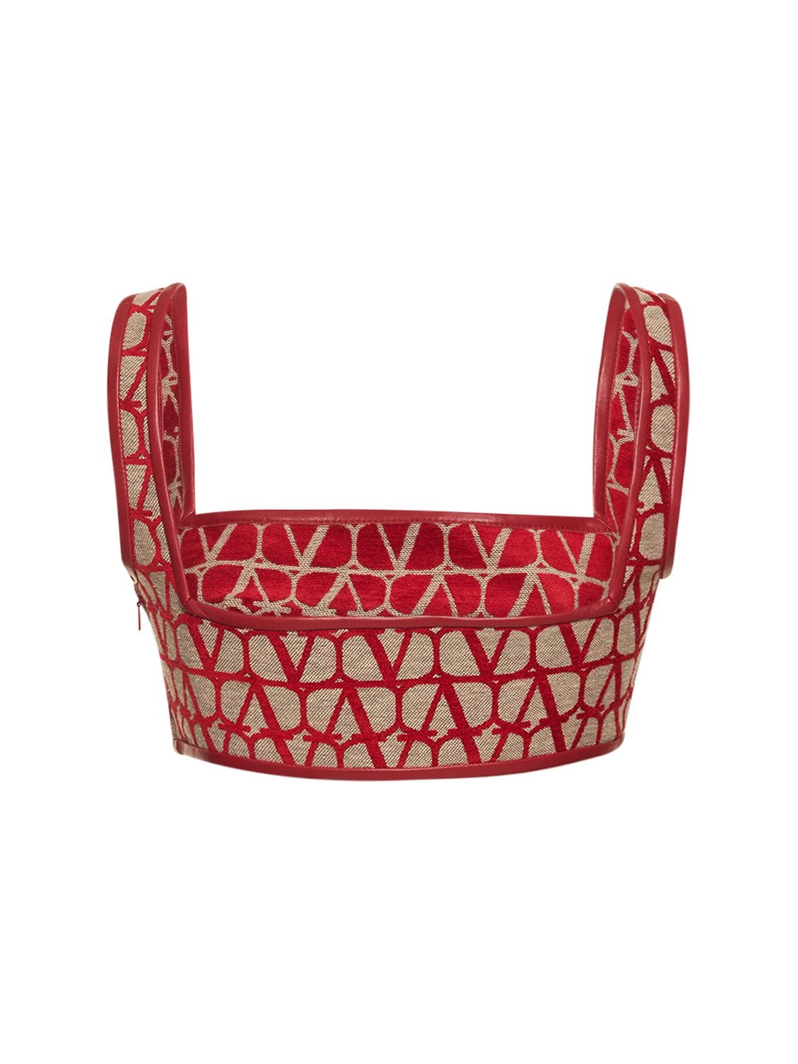 Shop Valentino Logo Jacquard Canvas Crop Top In Beige,red