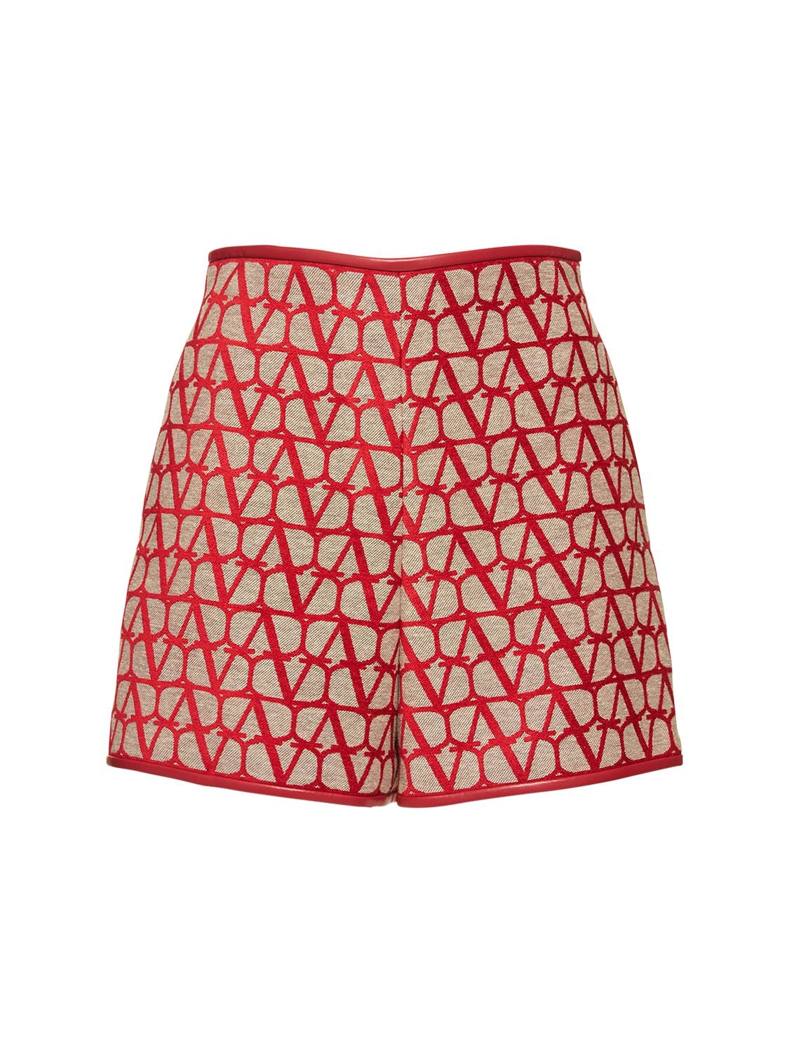 VALENTINO Logo Jacquard Canvas Mini Shorts