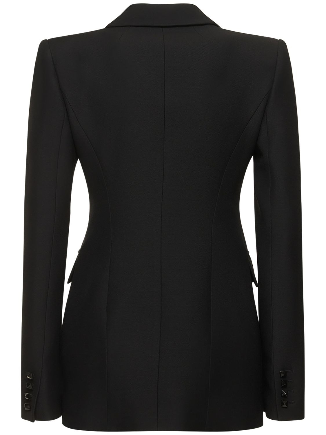 Shop Valentino Double Breast Wool & Silk Crepe Blazer In Black
