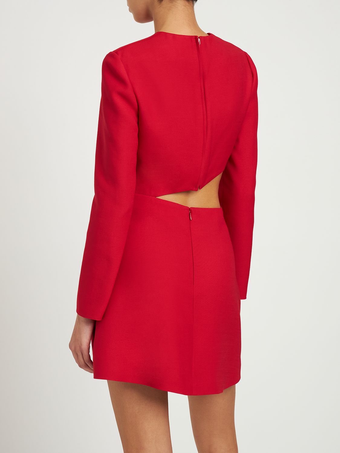 Shop Valentino Crepe Couture Side Cut Out Mini Dress In Red