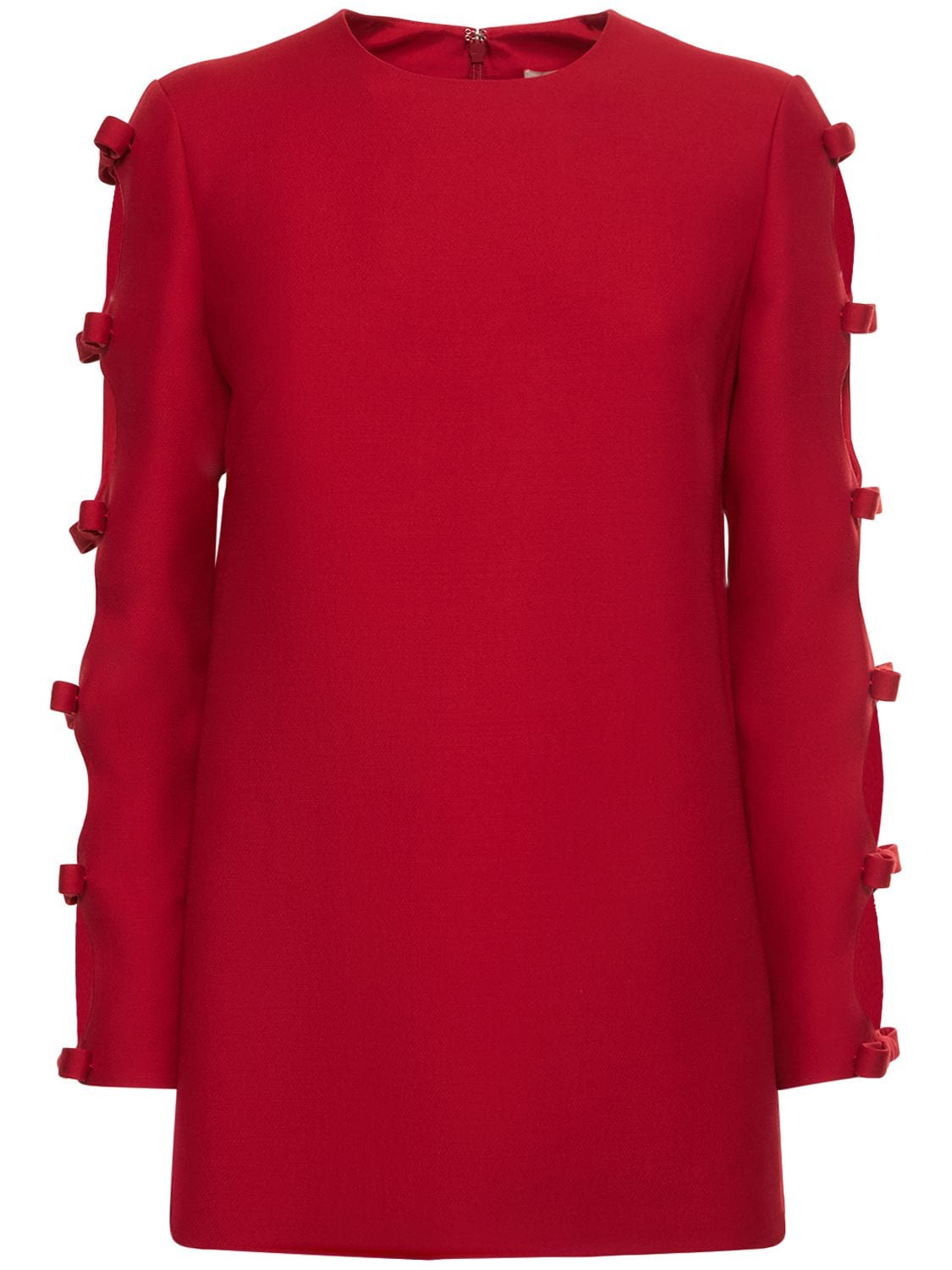 Valentino 羊毛&真丝绉纱蝴蝶结细节长袖上衣 In Red