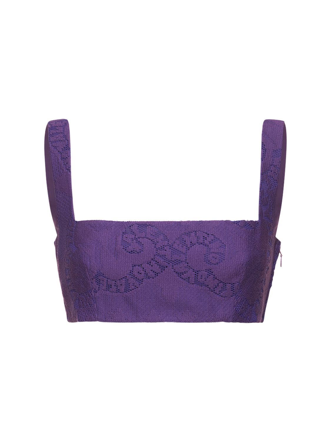 Shop Valentino Cotton Guipure Lace Crop Top In Purple