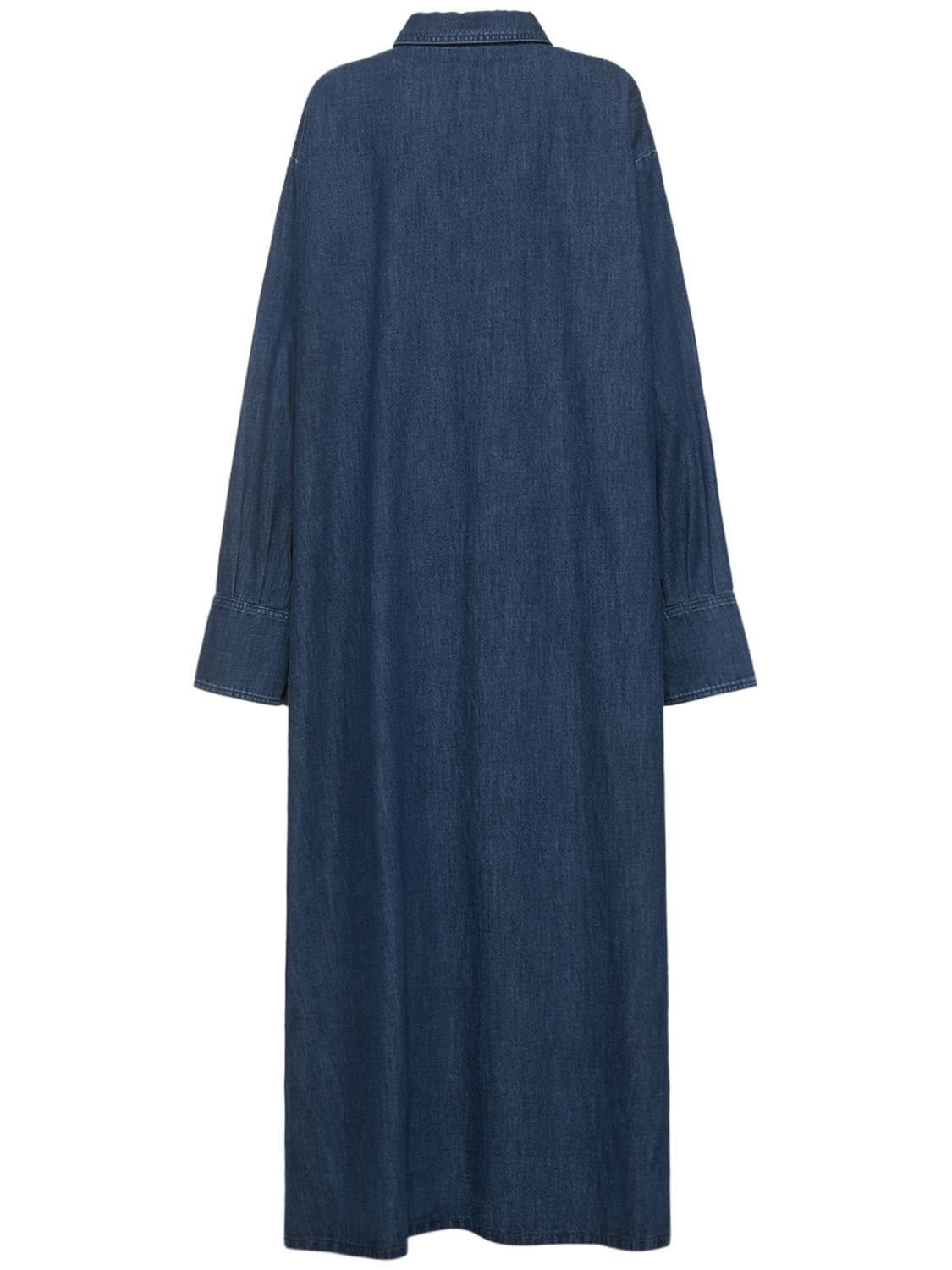 Shop Valentino V Logo Denim Chambray Long Shirt Dress In Blue