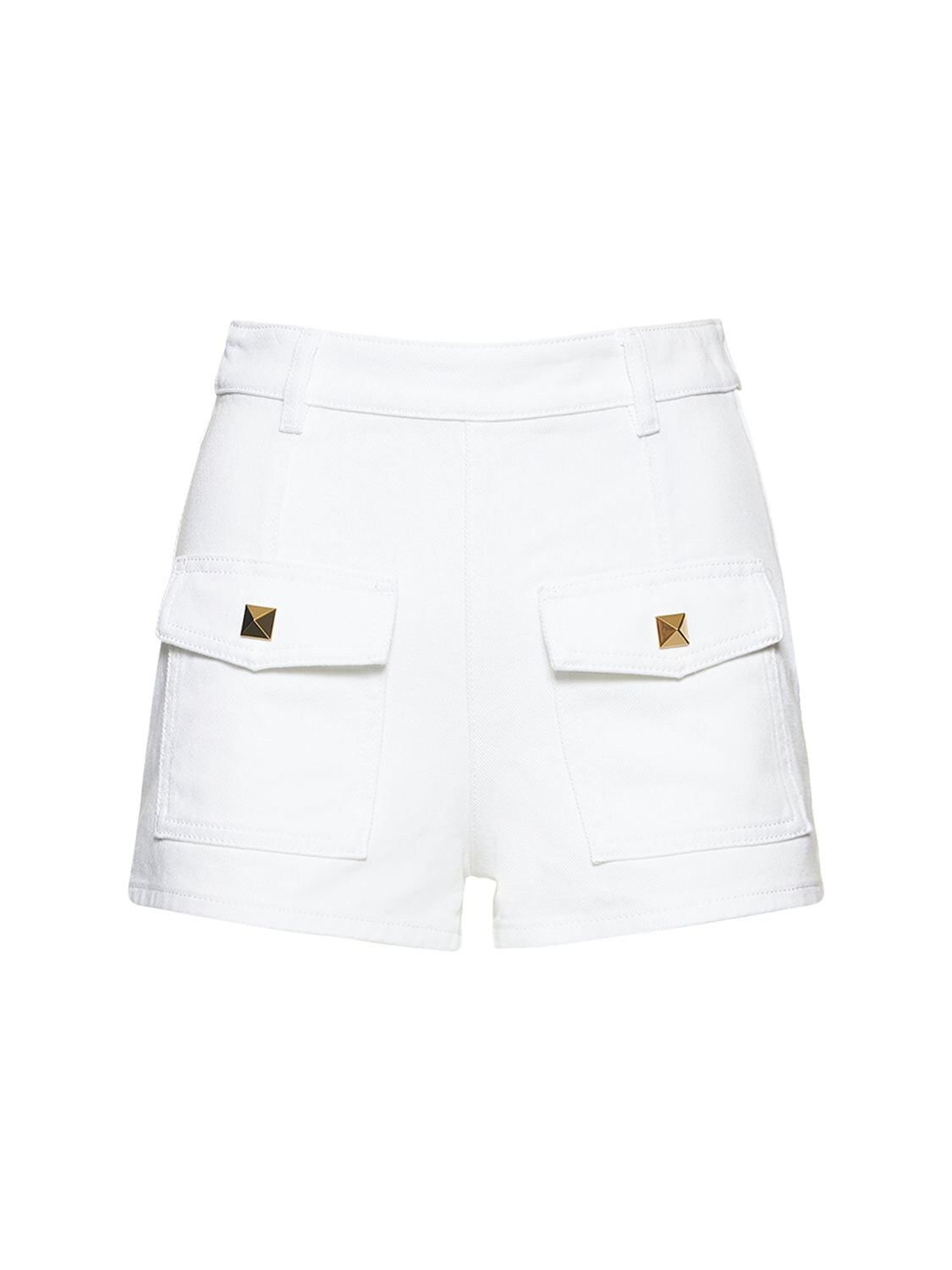 Valentino Stud Pocket Denim Mini Shorts In White