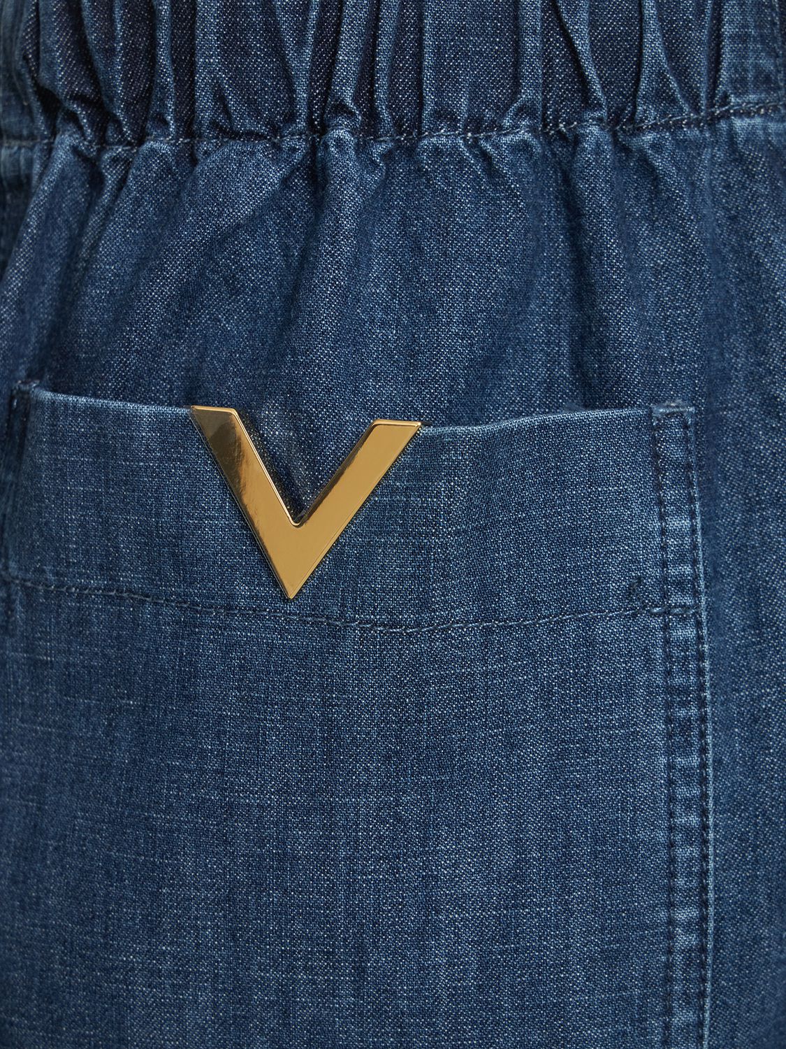 Shop Valentino V Logo Denim Chambray Mini Shorts In Blue