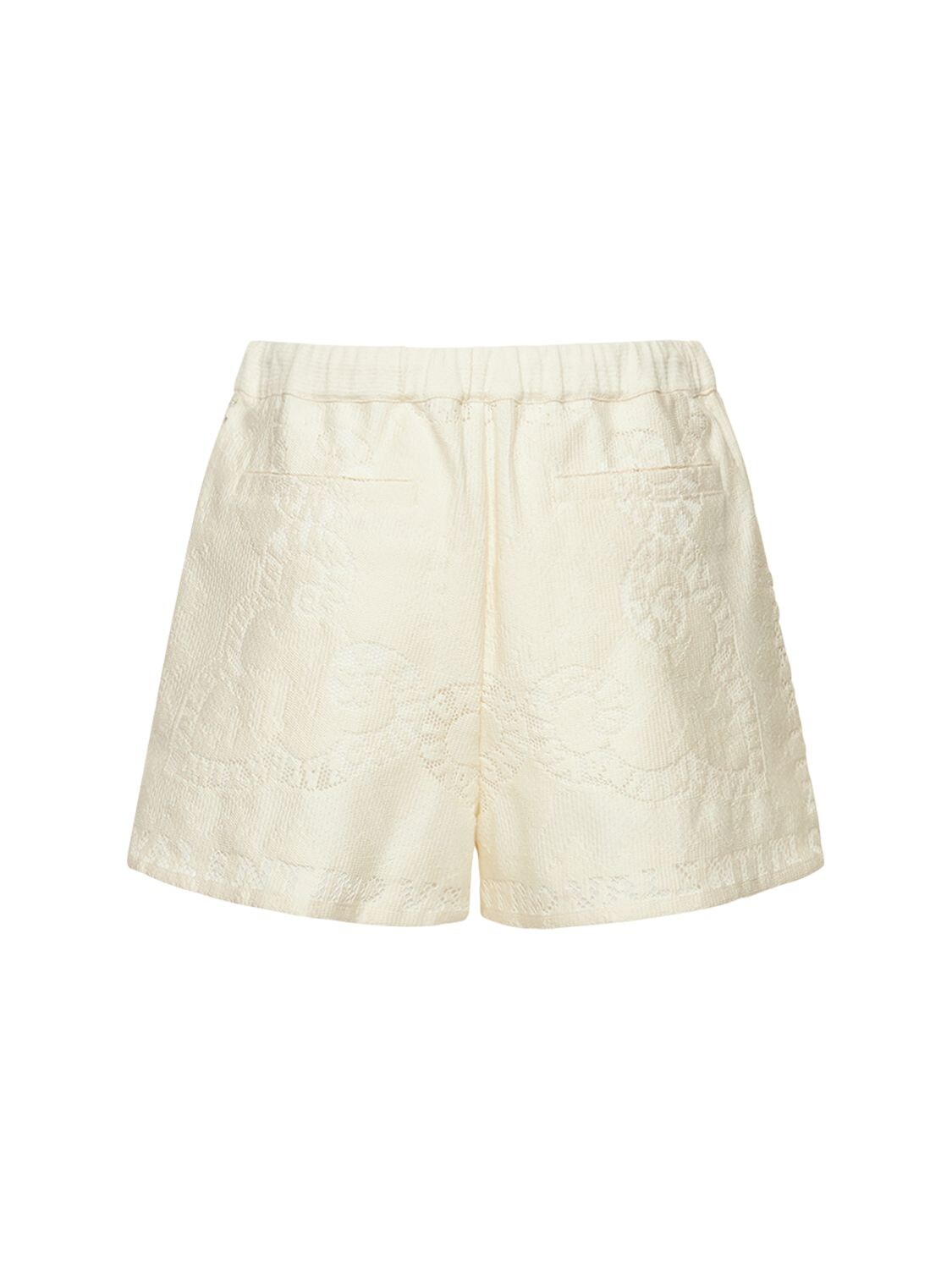 Shop Valentino Cotton Guipure Lace Mini Shorts In Ivory