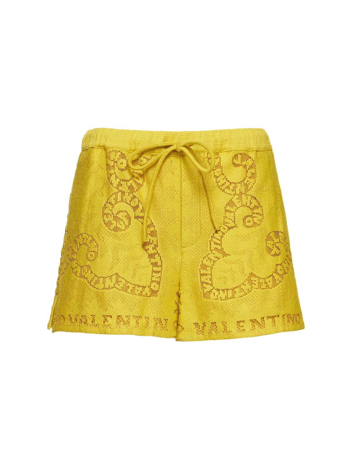 Valentino Embroidered Drawstring Cotton Shorts In Yellow