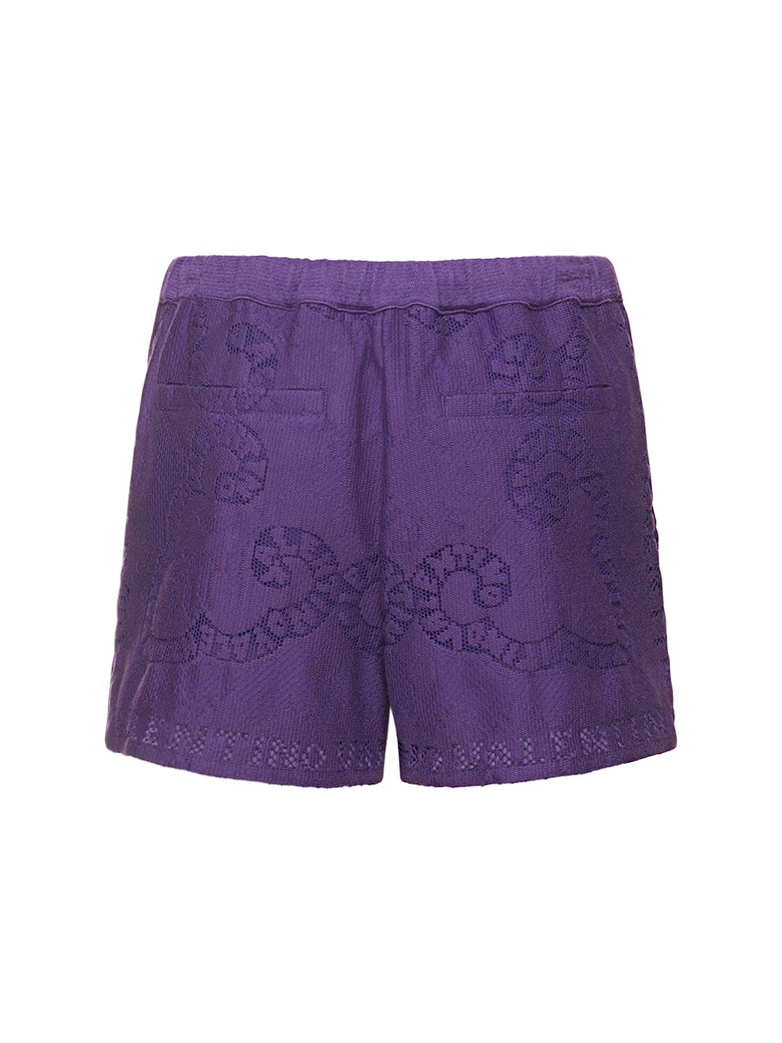 Shop Valentino Cotton Guipure Lace Mini Shorts In Purple