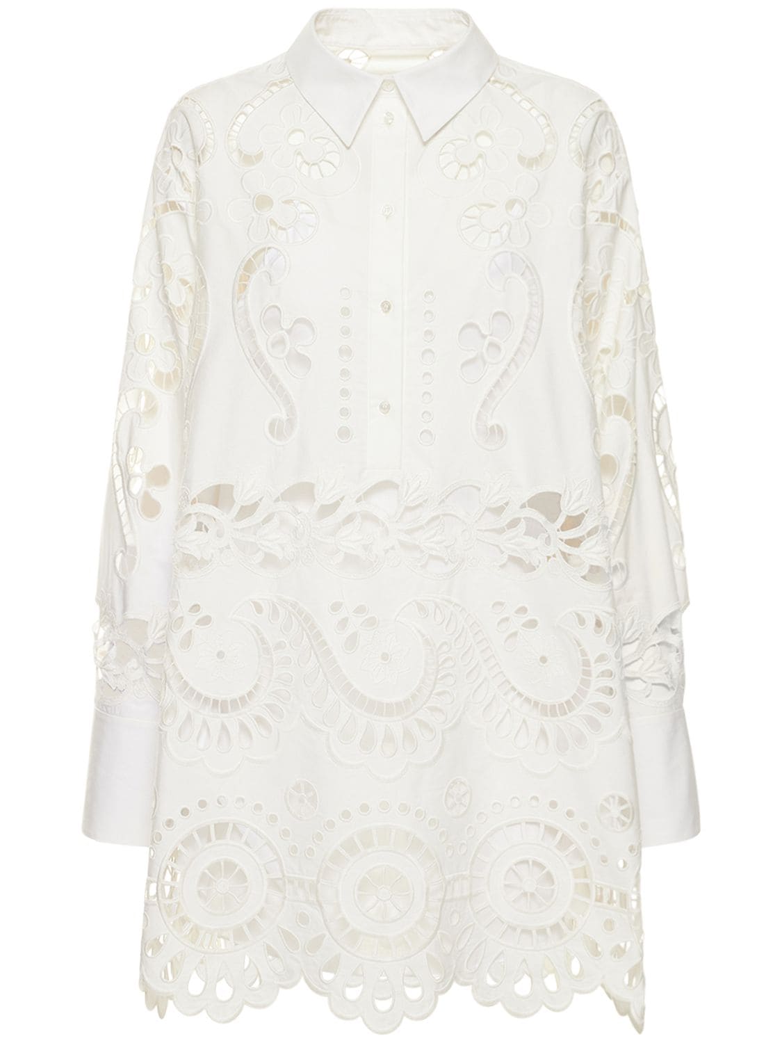 Valentino Broderie Cotton Lace Oversize Shirt In White