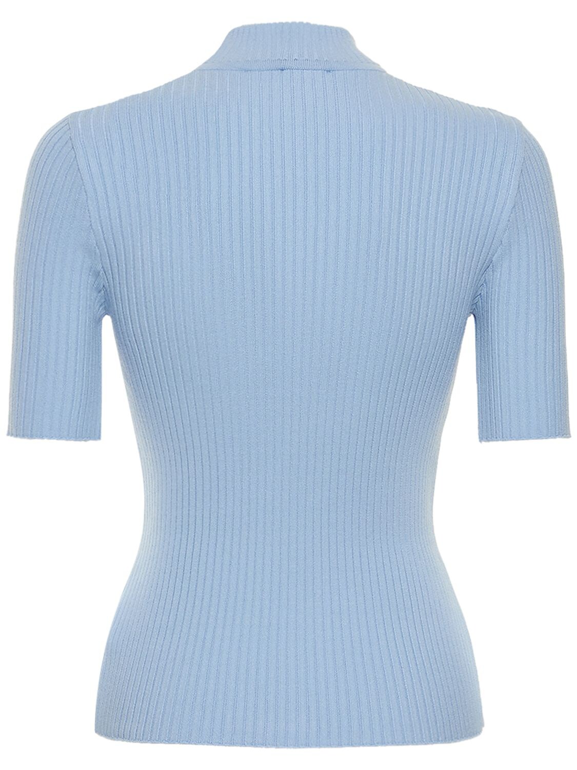 Shop Courrèges Knit Viscose Blend Logo Top In Light Blue