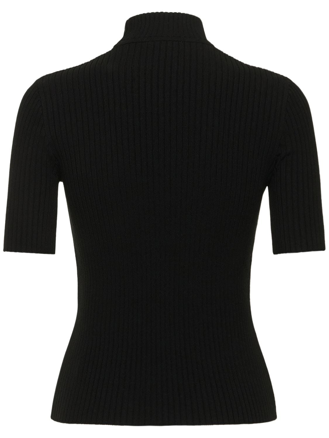 Shop Courrèges Knit Viscose Blend Logo Top In Black