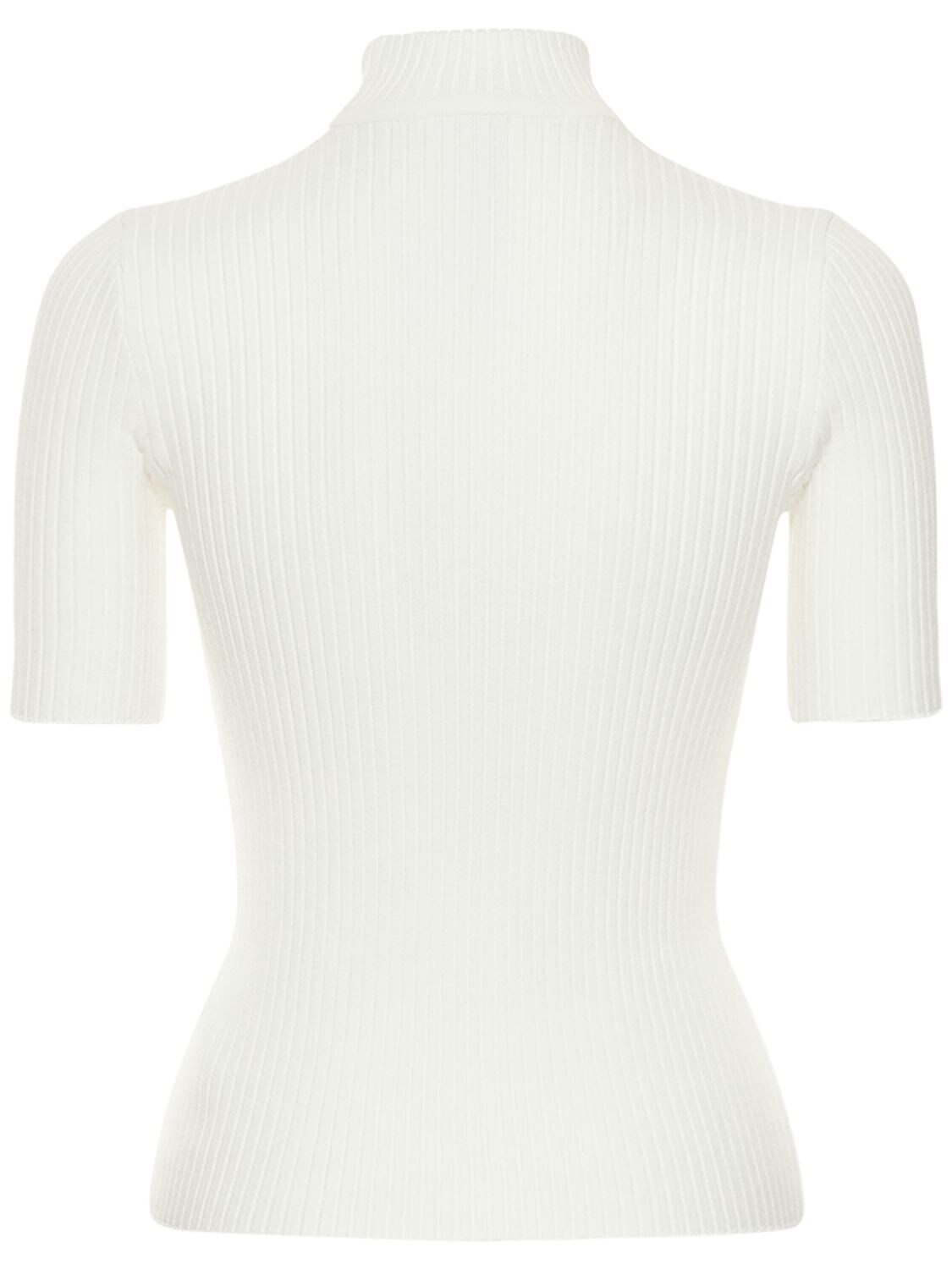 Shop Courrèges Knit Viscose Blend Logo Top In White