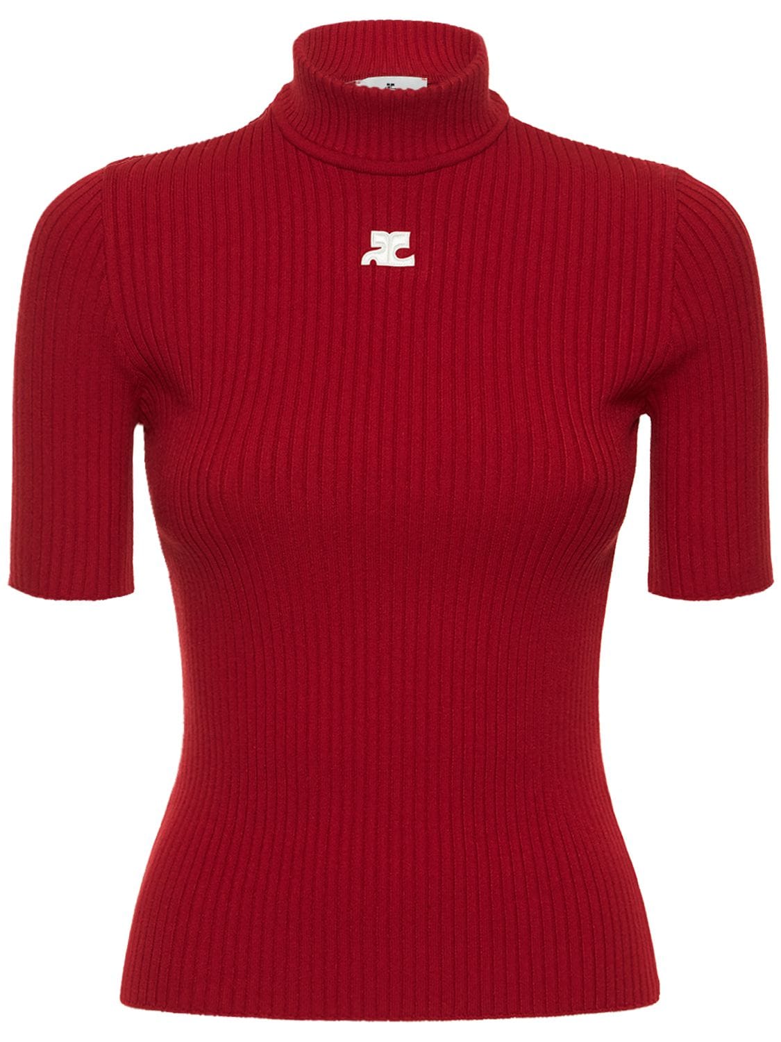 Shop Courrèges Knit Viscose Blend Logo Top In Red