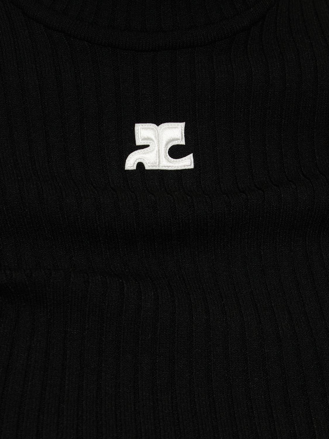 Shop Courrèges Knit Viscose Blend Logo Top In Black