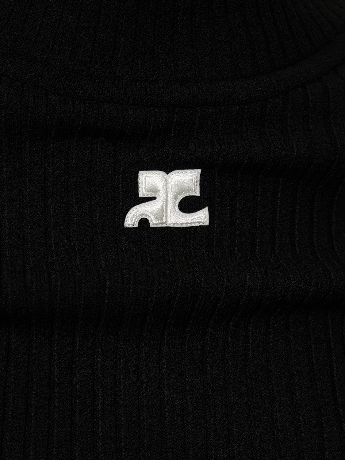Shop Courrèges Knit Viscose Blend Logo Top In Black