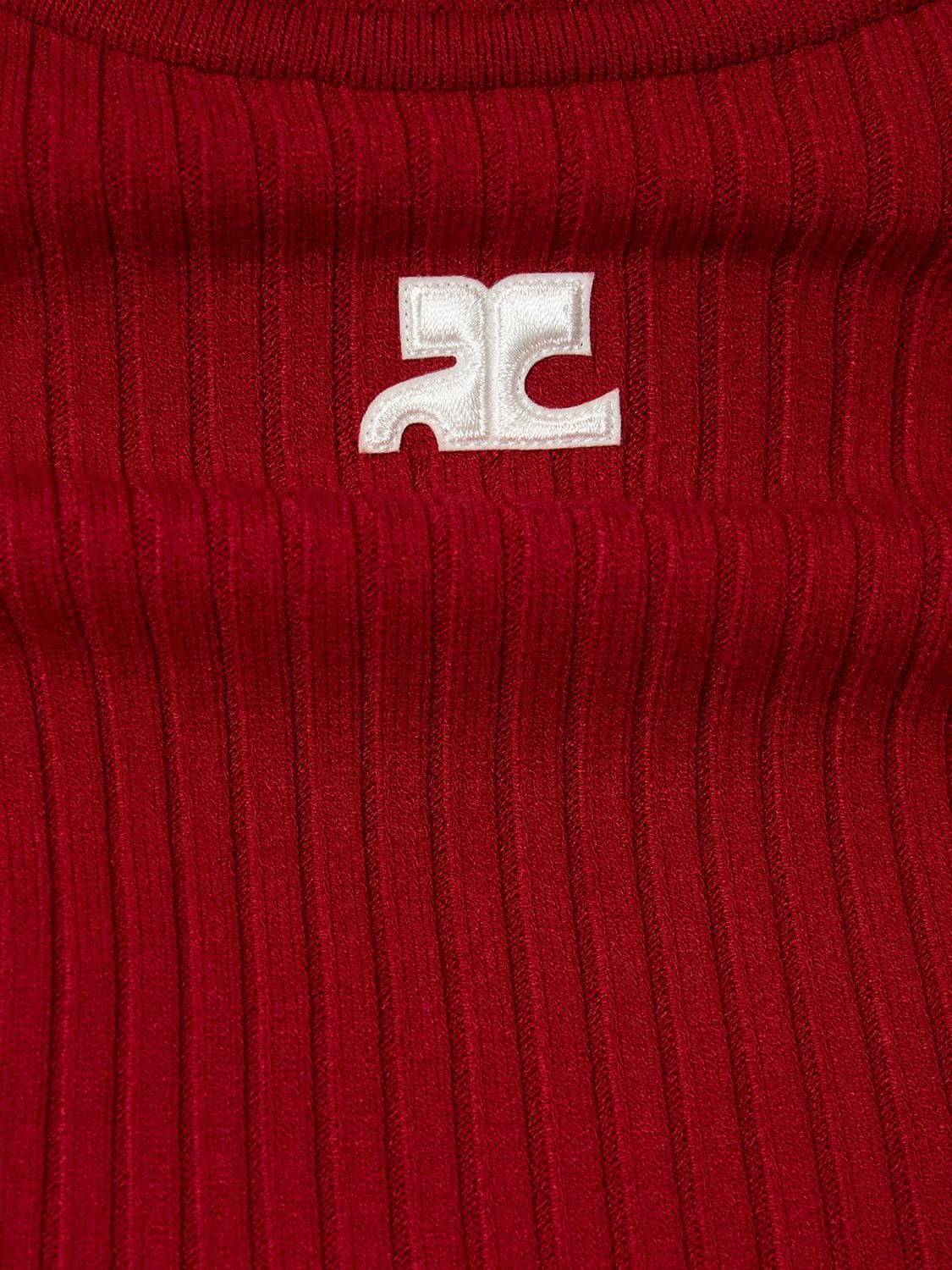 Shop Courrèges Knit Viscose Blend Logo Top In Red