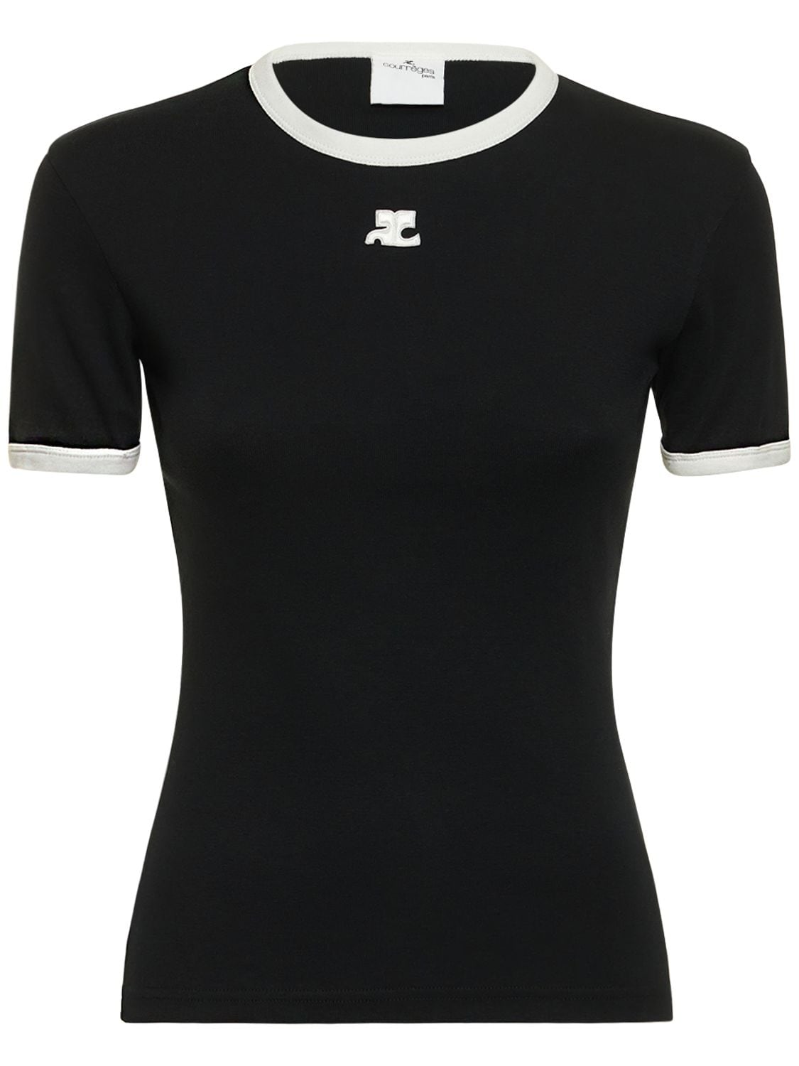 Shop Courrèges Contrast Logo Cotton T-shirt In Black,white