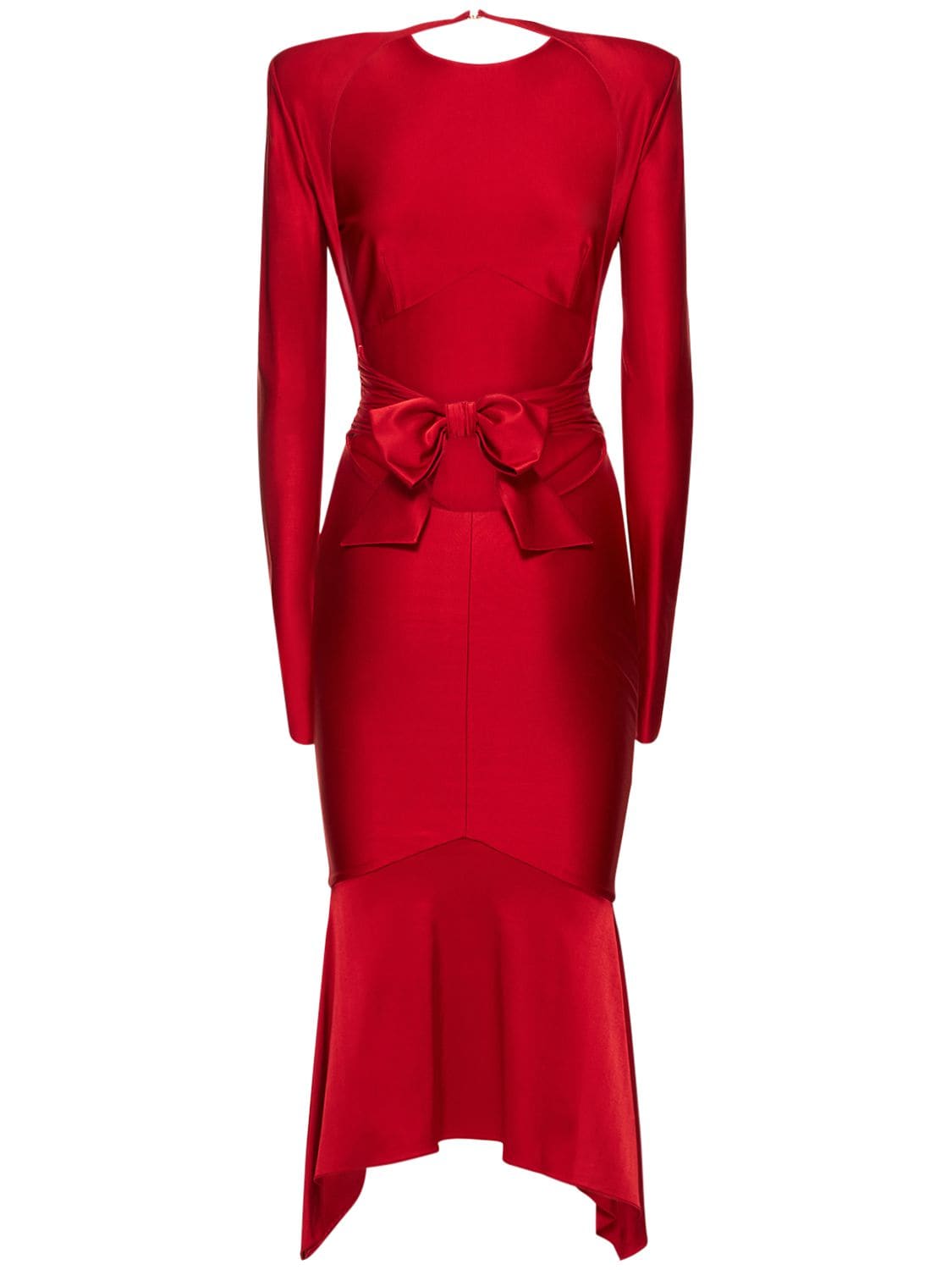 Shop Alexandre Vauthier Open Back Shiny Jersey Midi Dress In Red