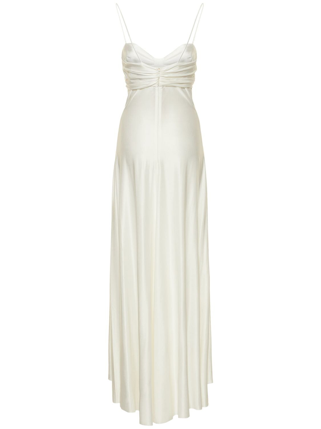 Shop Alexandre Vauthier Shiny Jersey Long Dress W/ Bow In Off-white