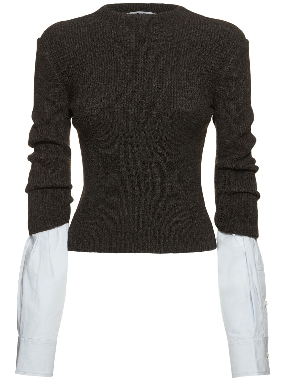 Ribbed Crewneck Pullover W/shirt Cuffs – WOMEN > CLOTHING > KNITWEAR