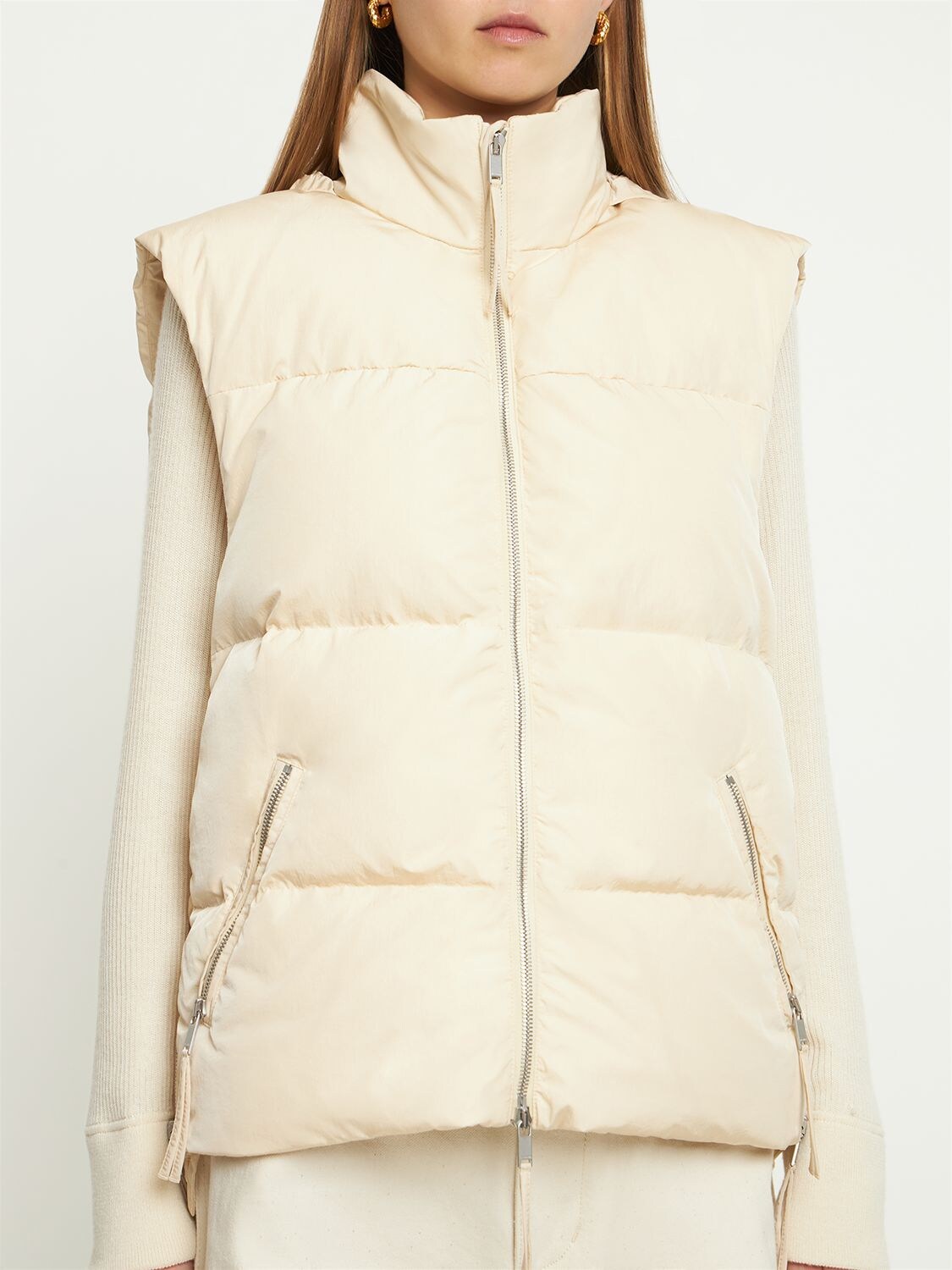 Shop Jil Sander Tech Quilted Down Vest W/ Hood In Off White