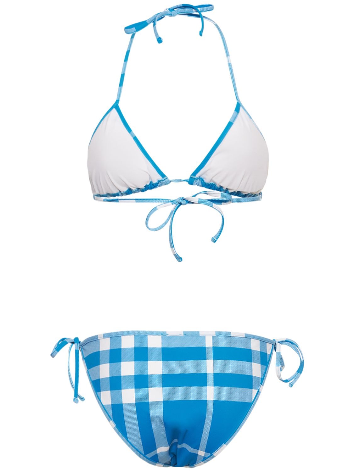 Shop Burberry Cobb Check Printed Bikini Set In Vivid Blue