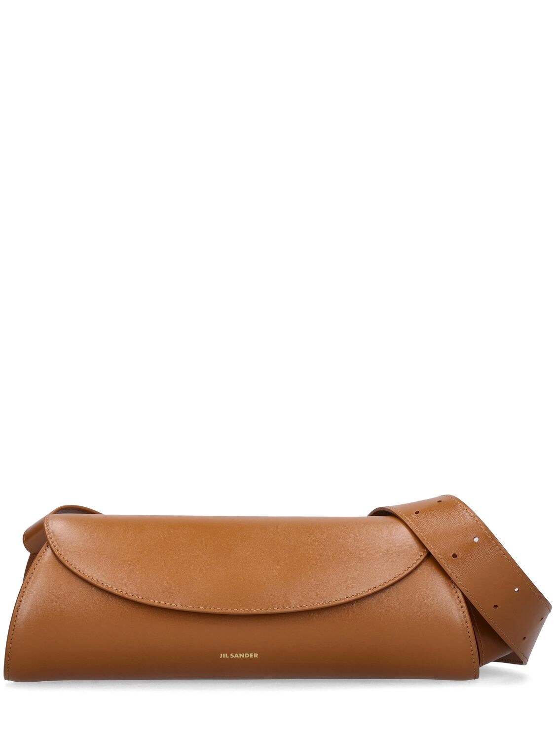 Jil Sander Small Leather Cannolo Shoulder Bag In Brown