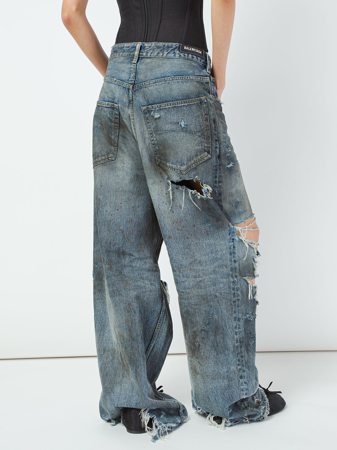 Shop Balenciaga Japanese Denim Wide Leg Jeans In Dirty Pale Blue
