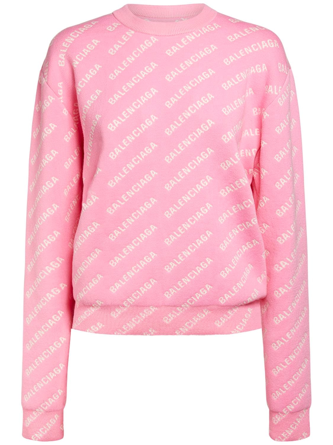 Balenciaga All Over Mini Logo Cotton Sweater In Pink