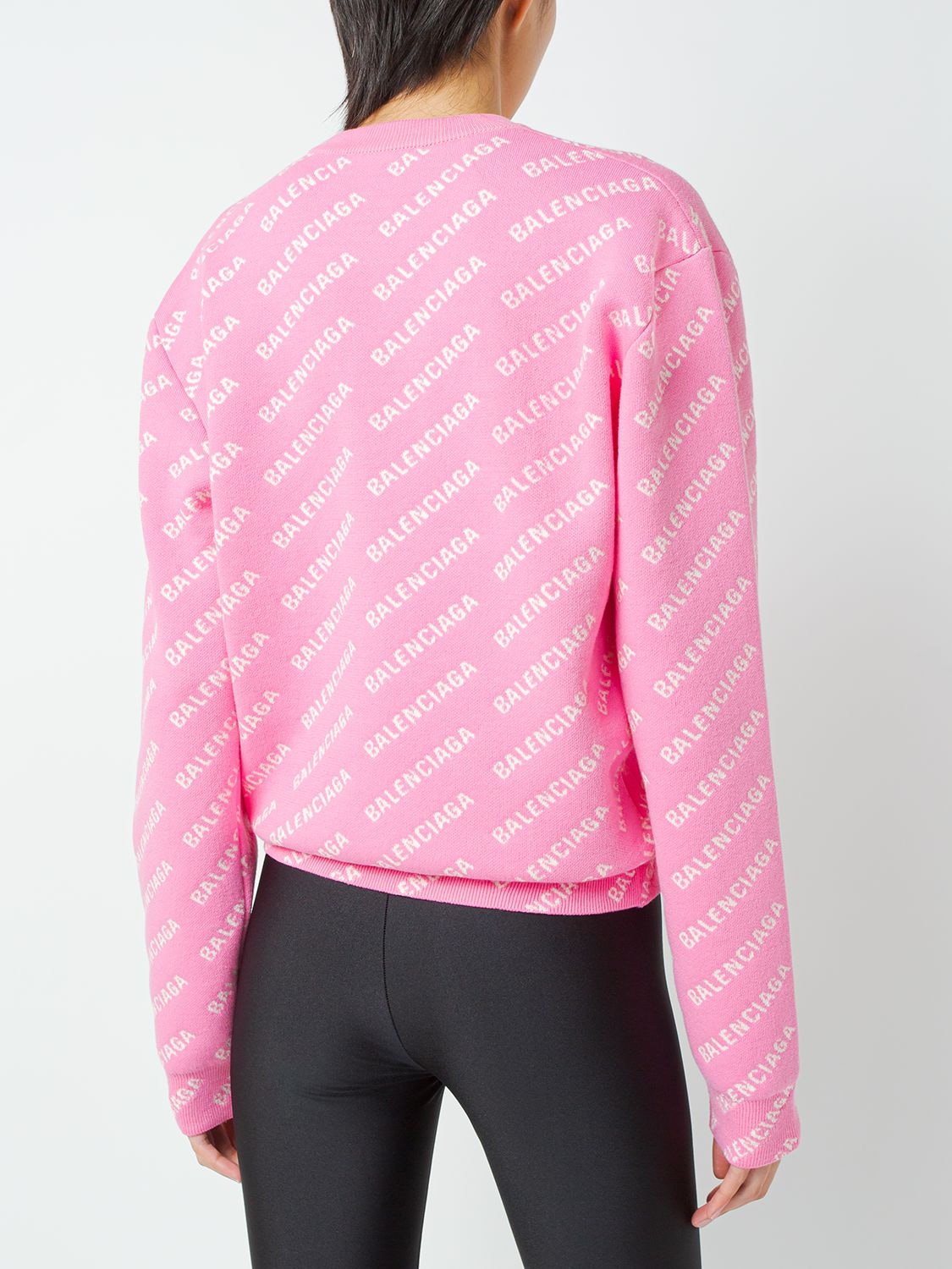 Shop Balenciaga All Over Mini Logo Cotton Sweater In Pink