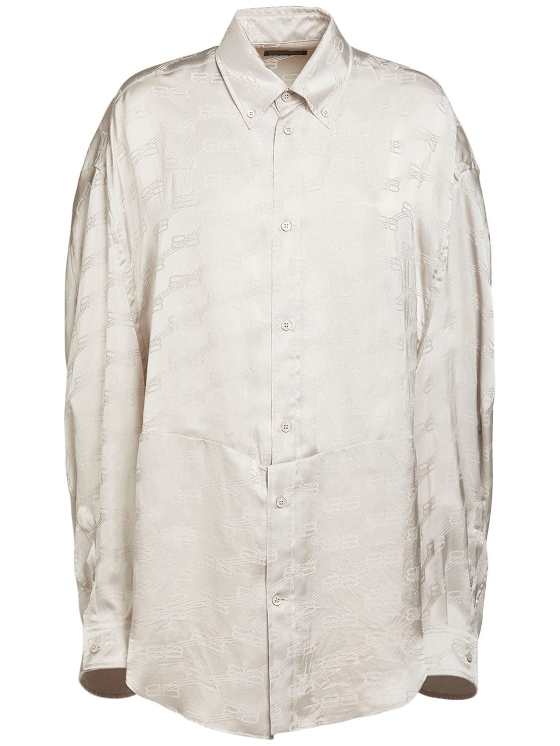 Balenciaga Bb Monogram Jacquard Viscose Shirt In Light Grey